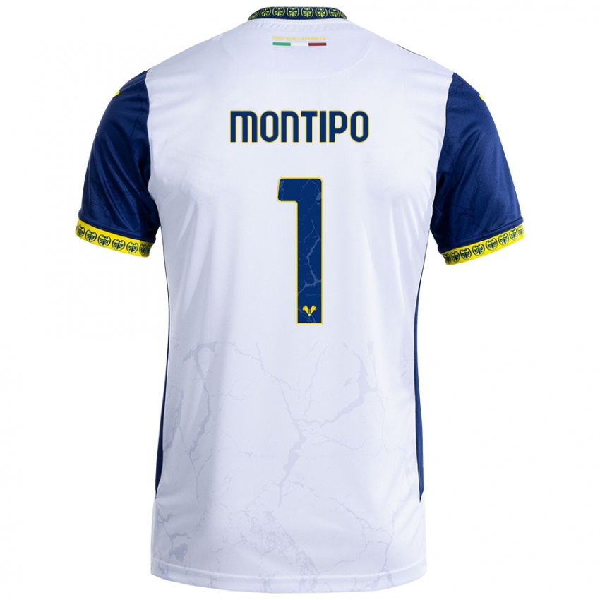 Bambino Maglia Lorenzo Montipò #1 Bianco Blu Kit Gara Away 2024/25 Maglietta