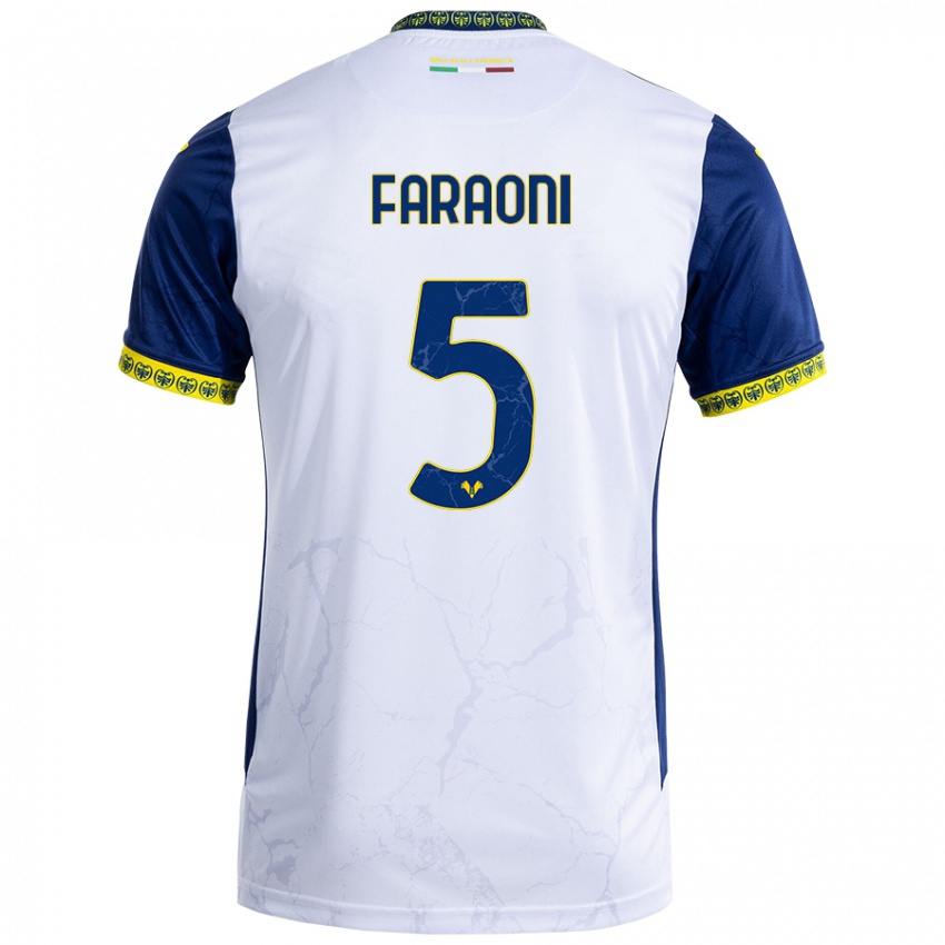 Bambino Maglia Davide Faraoni #5 Bianco Blu Kit Gara Away 2024/25 Maglietta