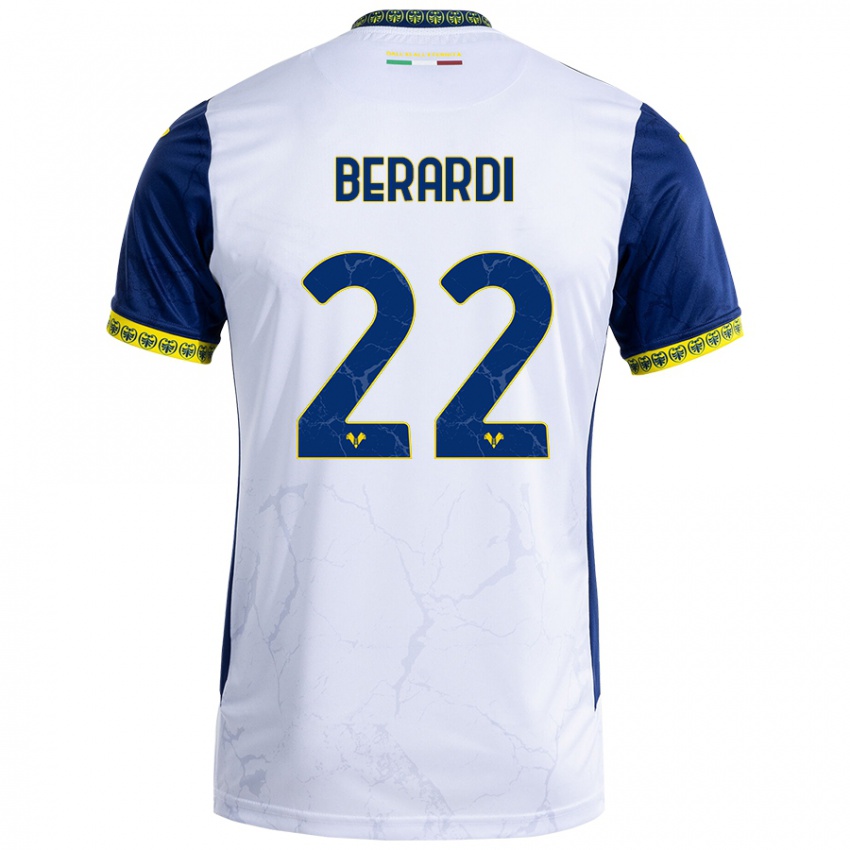 Bambino Maglia Alessandro Berardi #22 Bianco Blu Kit Gara Away 2024/25 Maglietta