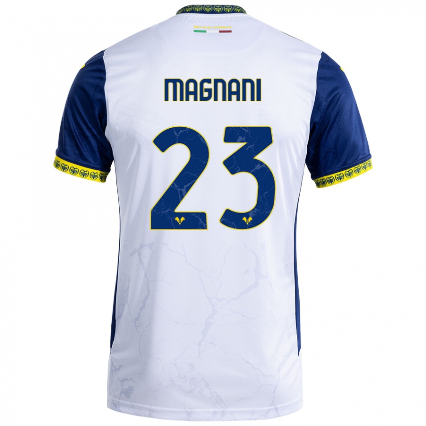 Bambino Maglia Giangiacomo Magnani #23 Bianco Blu Kit Gara Away 2024/25 Maglietta