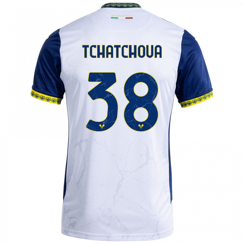 Bambino Maglia Jackson Tchatchoua #38 Bianco Blu Kit Gara Away 2024/25 Maglietta