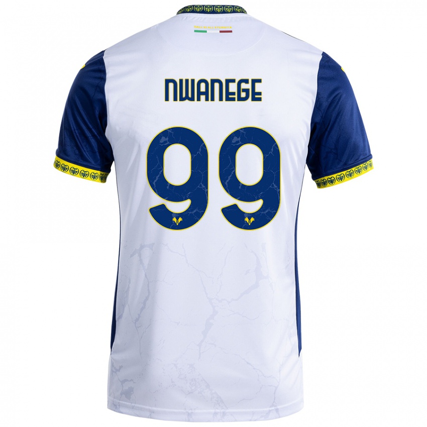 Bambino Maglia Karlson Nwanege #99 Bianco Blu Kit Gara Away 2024/25 Maglietta