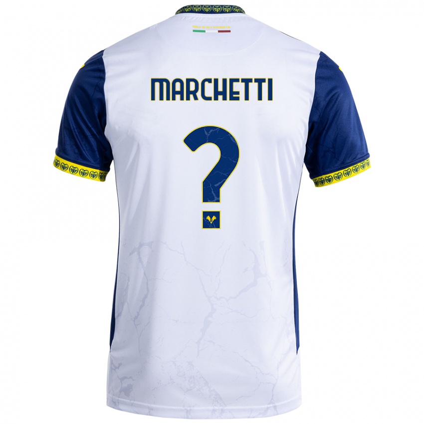 Bambino Maglia Nicolò Marchetti #0 Bianco Blu Kit Gara Away 2024/25 Maglietta