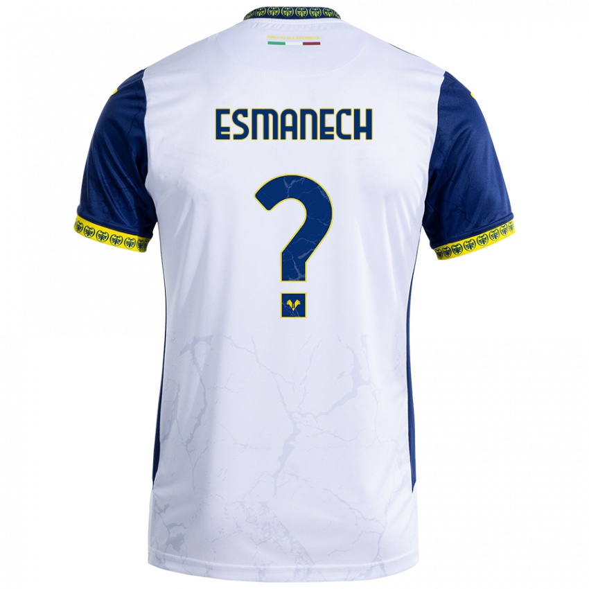 Bambino Maglia Inigo Esmanech #0 Bianco Blu Kit Gara Away 2024/25 Maglietta