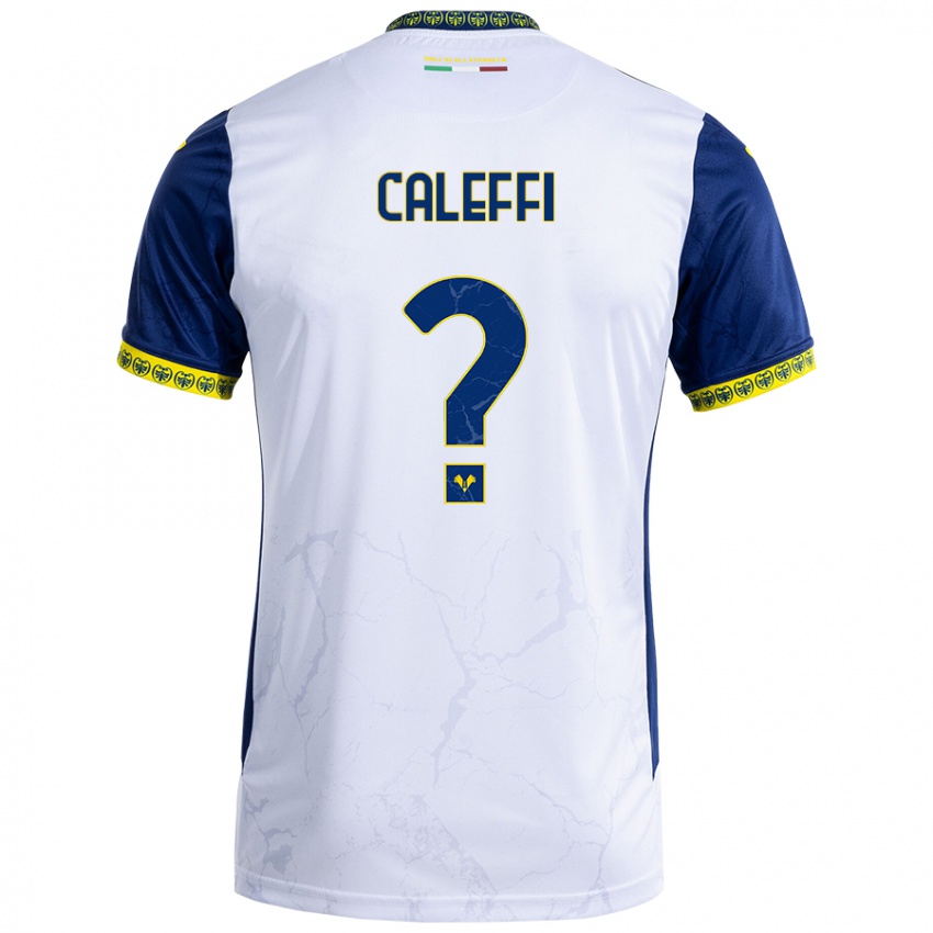 Bambino Maglia Andrea Caleffi #0 Bianco Blu Kit Gara Away 2024/25 Maglietta