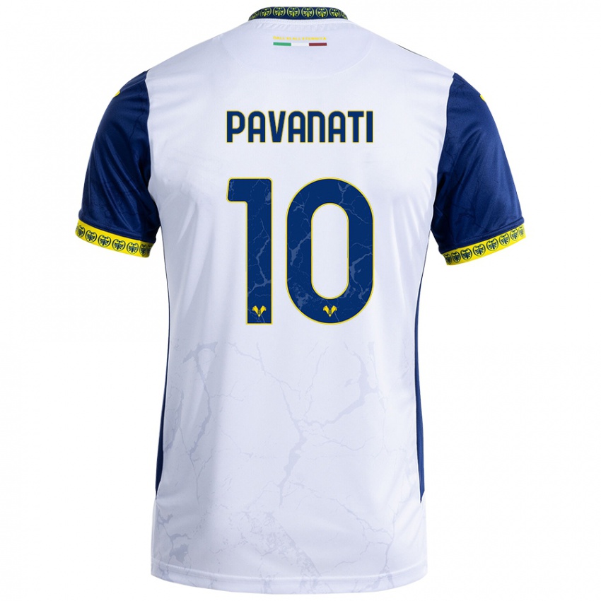 Bambino Maglia Alessandro Pavanati #10 Bianco Blu Kit Gara Away 2024/25 Maglietta