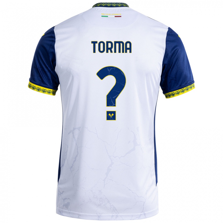 Bambino Maglia Salvatore Torma #0 Bianco Blu Kit Gara Away 2024/25 Maglietta