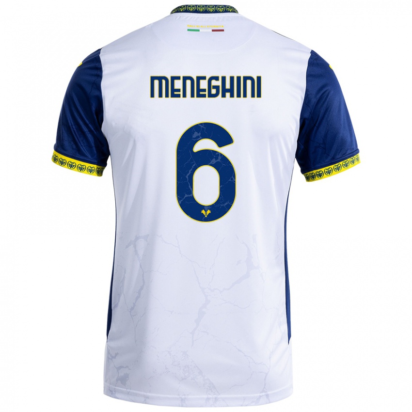 Bambino Maglia Sofia Meneghini #6 Bianco Blu Kit Gara Away 2024/25 Maglietta