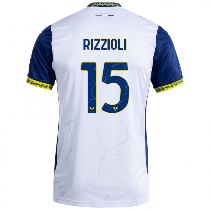 Bambino Maglia Gaia Rizzioli #15 Bianco Blu Kit Gara Away 2024/25 Maglietta