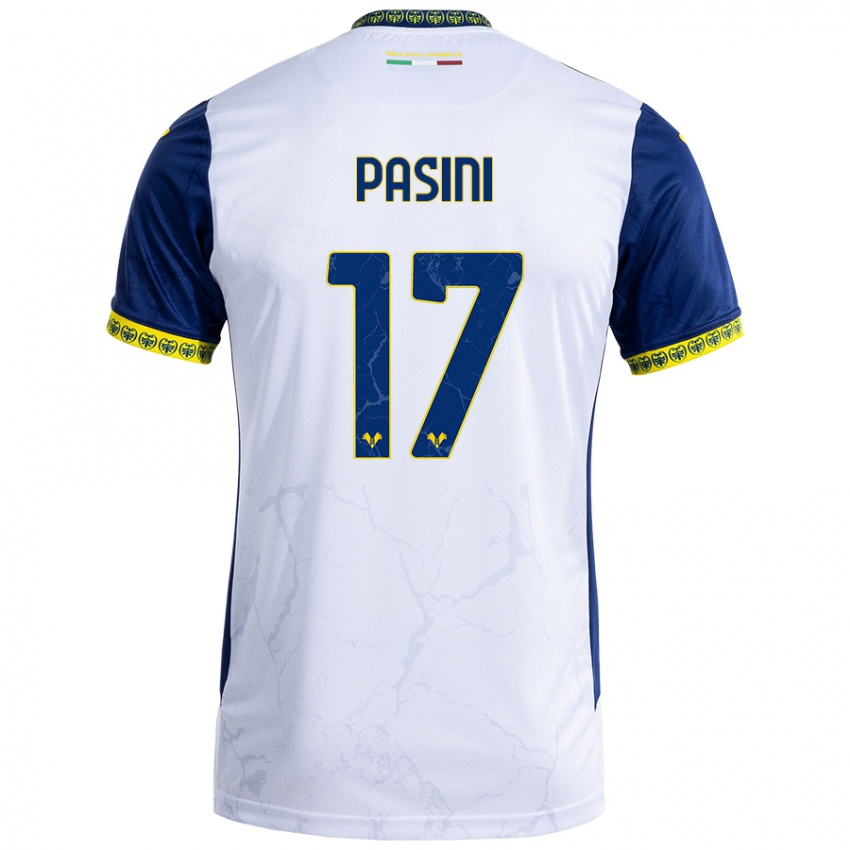 Bambino Maglia Veronica Pasini #17 Bianco Blu Kit Gara Away 2024/25 Maglietta