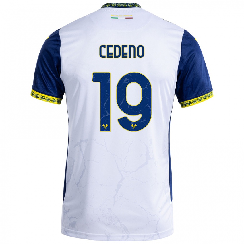 Bambino Maglia Lineth Cedeno #19 Bianco Blu Kit Gara Away 2024/25 Maglietta