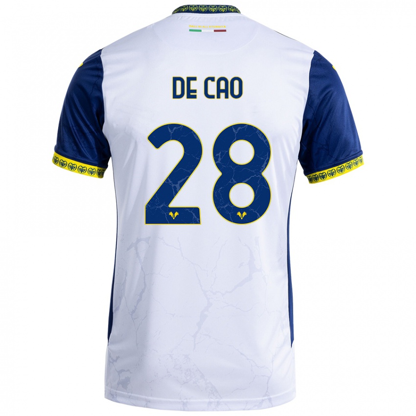 Bambino Maglia Elena De Cao #28 Bianco Blu Kit Gara Away 2024/25 Maglietta