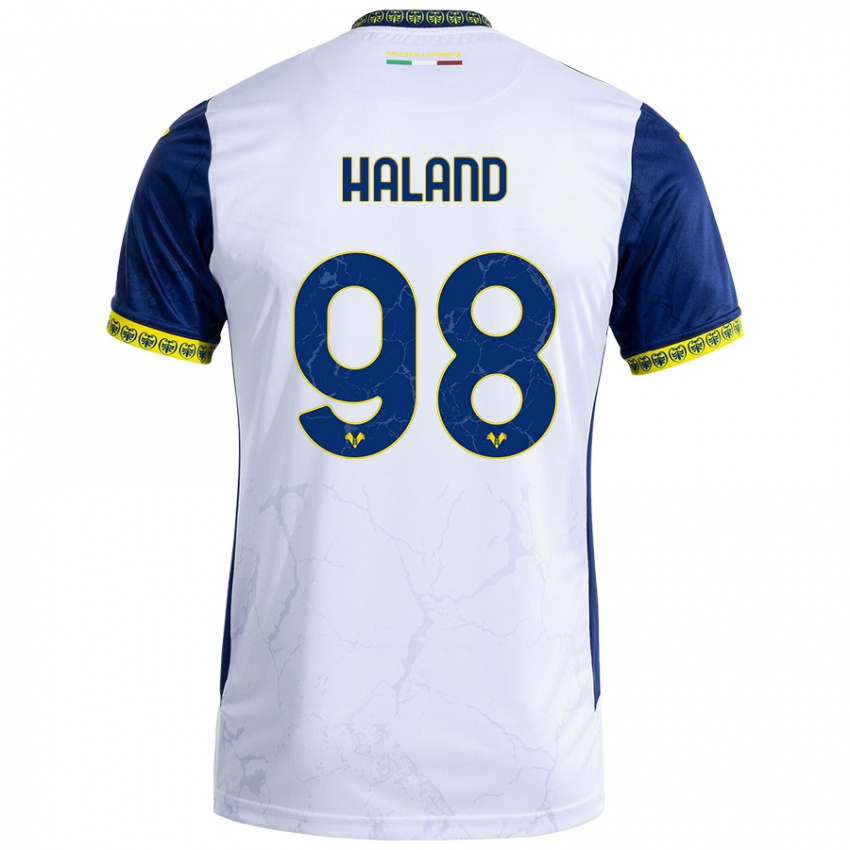 Bambino Maglia Benedicte Iversen Håland #98 Bianco Blu Kit Gara Away 2024/25 Maglietta