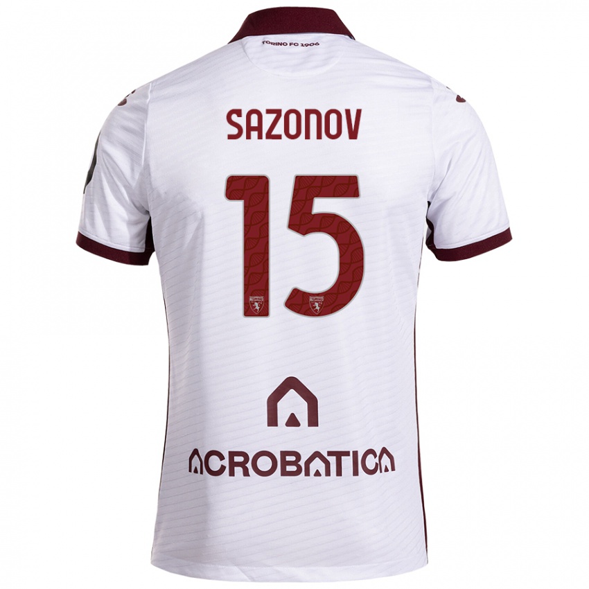 Bambino Maglia Saba Sazonov #15 Bianco Marrone Kit Gara Away 2024/25 Maglietta