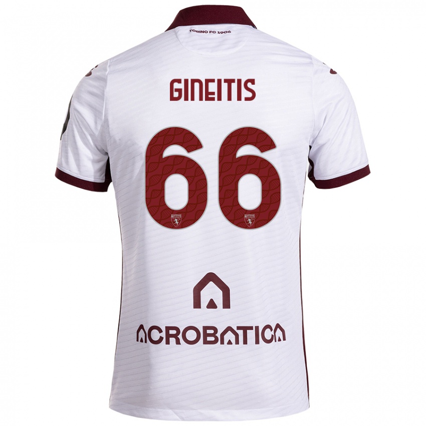 Bambino Maglia Gvidas Gineitis #66 Bianco Marrone Kit Gara Away 2024/25 Maglietta