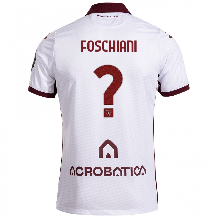 Bambino Maglia Francesco Foschiani #0 Bianco Marrone Kit Gara Away 2024/25 Maglietta