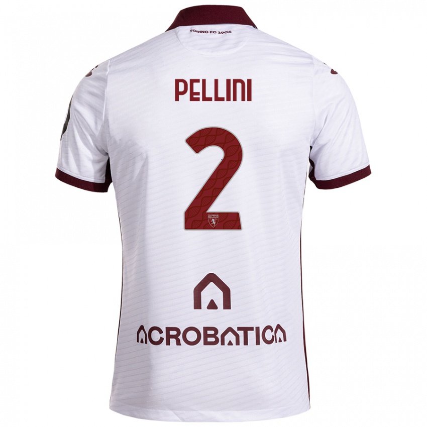 Bambino Maglia Mattia Pellini #2 Bianco Marrone Kit Gara Away 2024/25 Maglietta