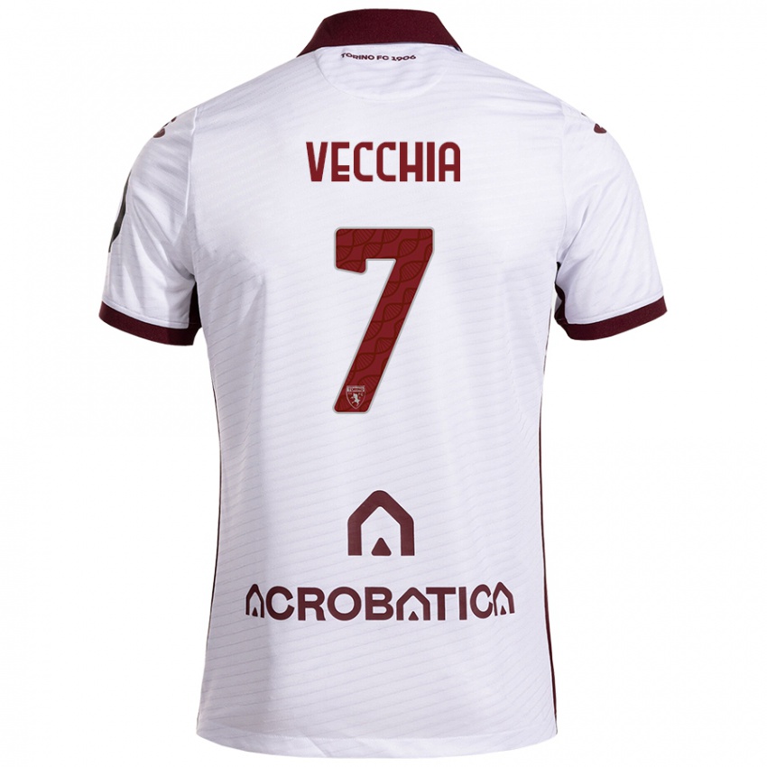 Bambino Maglia Marco Dalla Vecchia #7 Bianco Marrone Kit Gara Away 2024/25 Maglietta