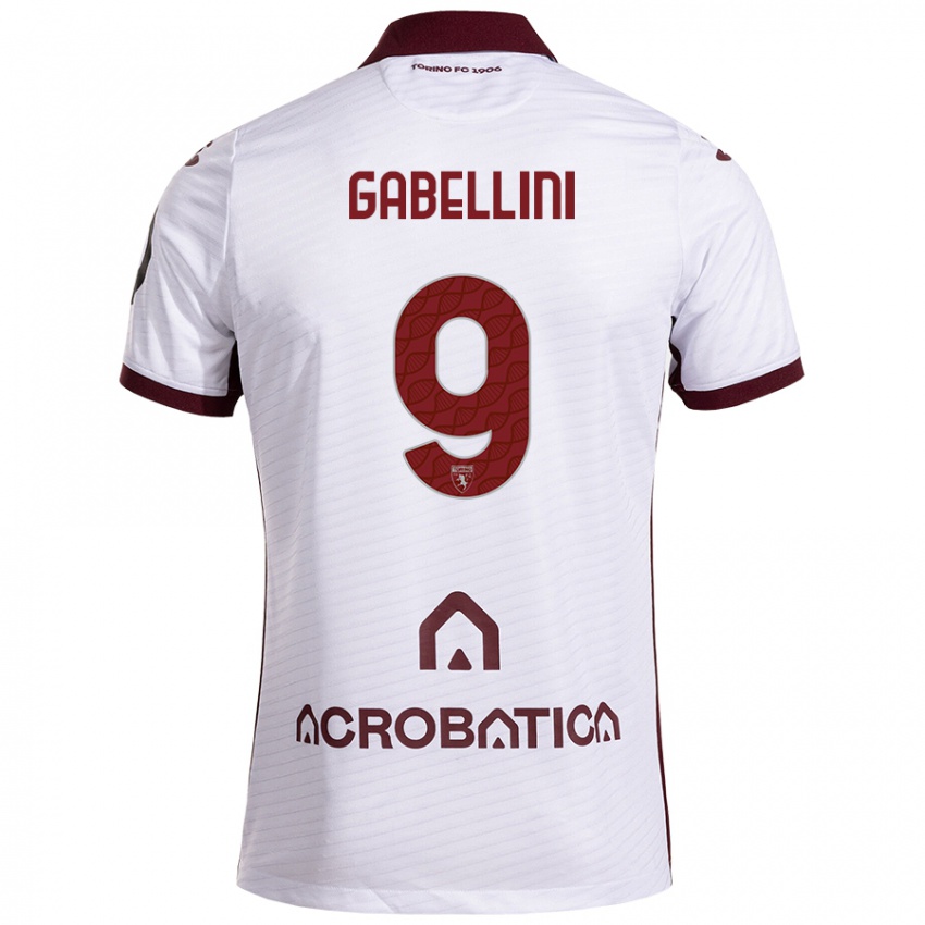 Bambino Maglia Tommaso Gabellini #9 Bianco Marrone Kit Gara Away 2024/25 Maglietta