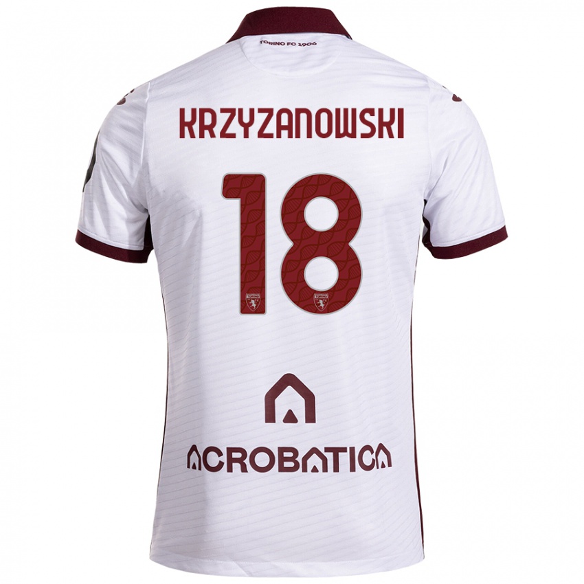 Bambino Maglia Jakub Krzyzanowski #18 Bianco Marrone Kit Gara Away 2024/25 Maglietta