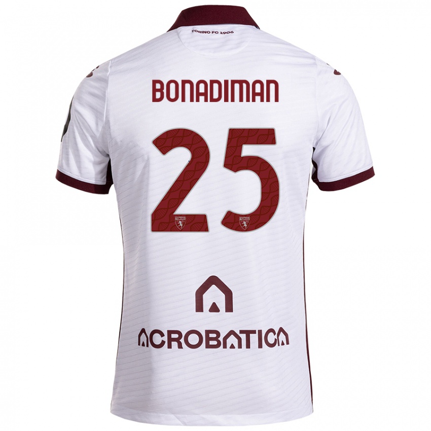 Bambino Maglia Matteo Bonadiman #25 Bianco Marrone Kit Gara Away 2024/25 Maglietta