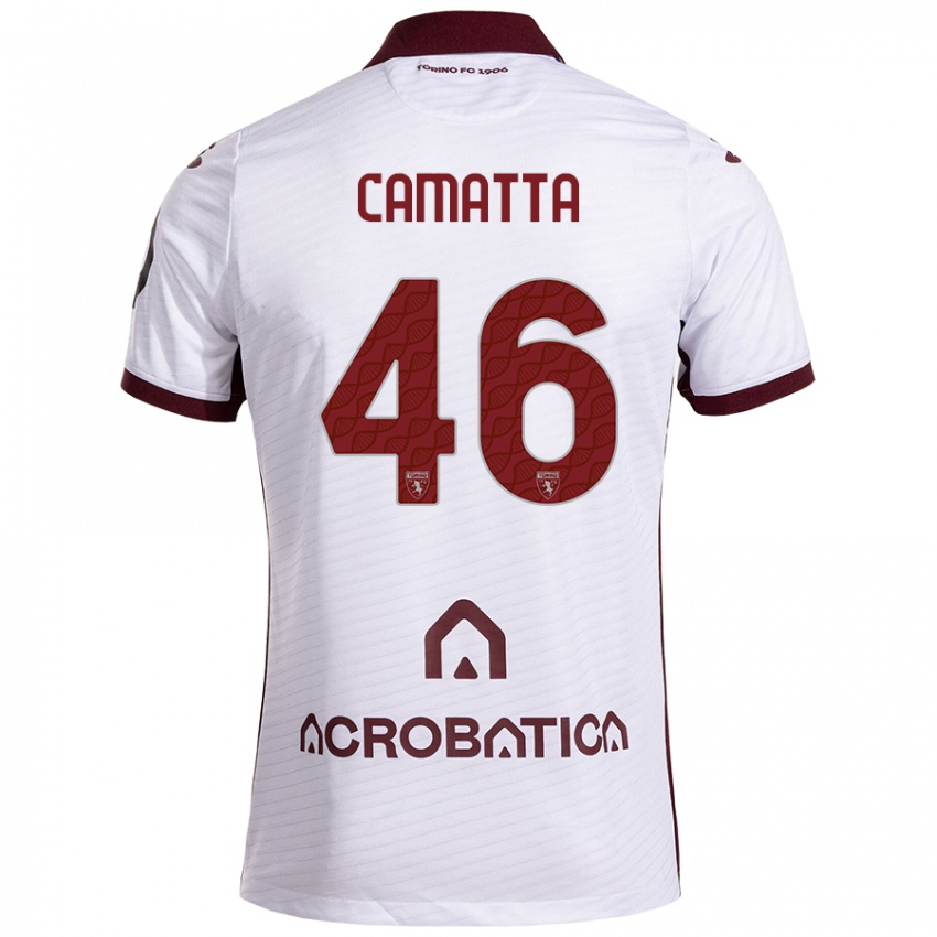 Bambino Maglia Alessandro Camatta #46 Bianco Marrone Kit Gara Away 2024/25 Maglietta