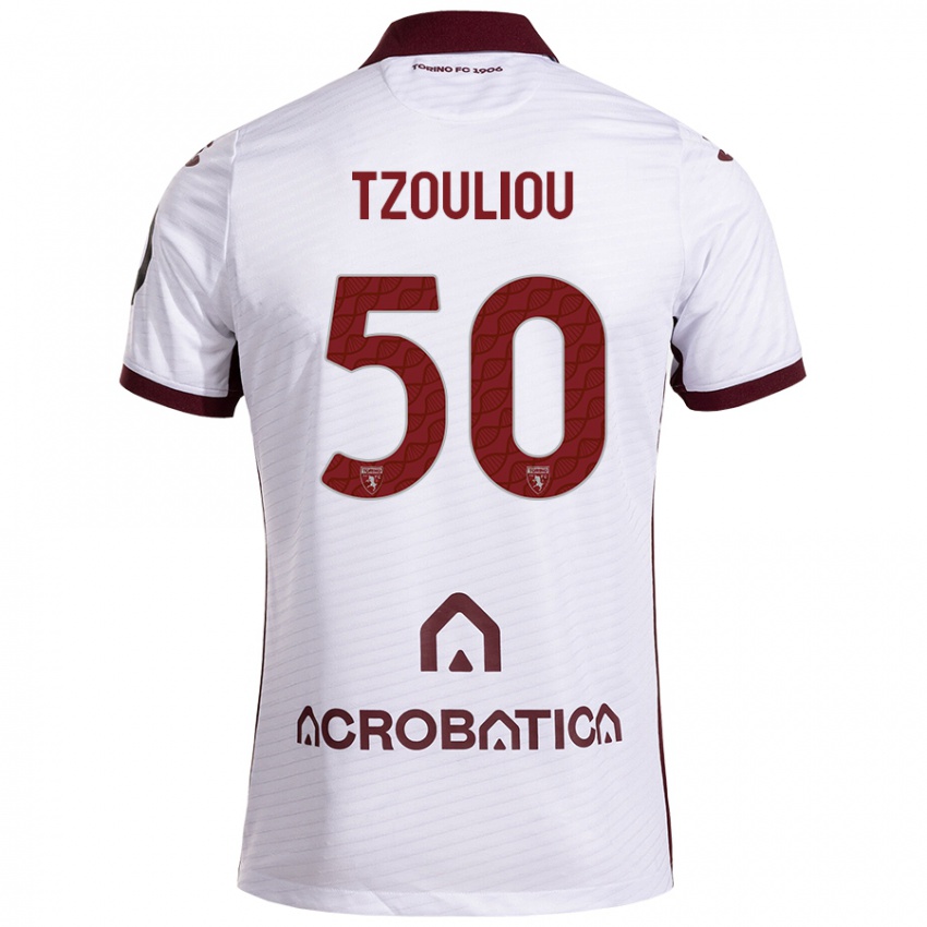 Bambino Maglia Dimitrianos Tzouliou #50 Bianco Marrone Kit Gara Away 2024/25 Maglietta