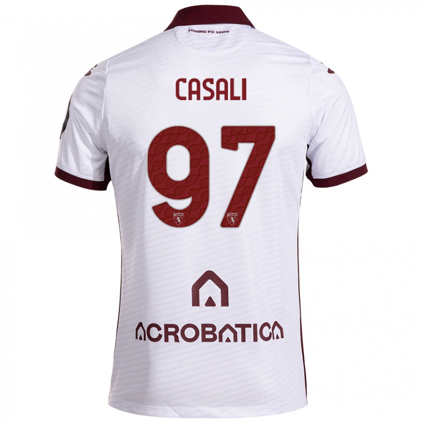 Bambino Maglia Michele Casali #97 Bianco Marrone Kit Gara Away 2024/25 Maglietta