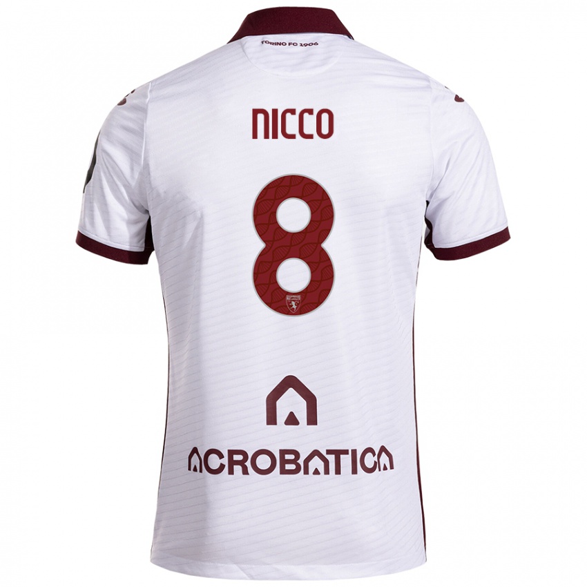 Bambino Maglia Giada Nicco #8 Bianco Marrone Kit Gara Away 2024/25 Maglietta