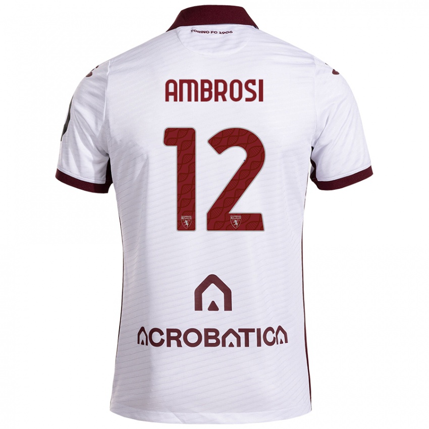 Bambino Maglia Martina Ambrosi #12 Bianco Marrone Kit Gara Away 2024/25 Maglietta