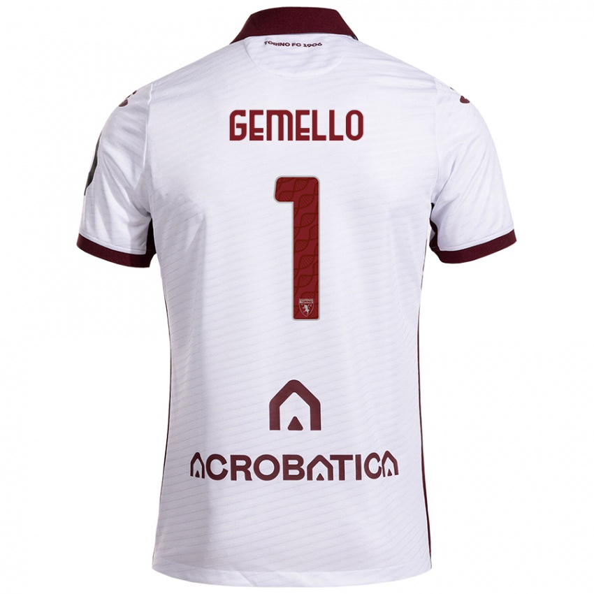 Bambino Maglia Luca Gemello #1 Bianco Marrone Kit Gara Away 2024/25 Maglietta