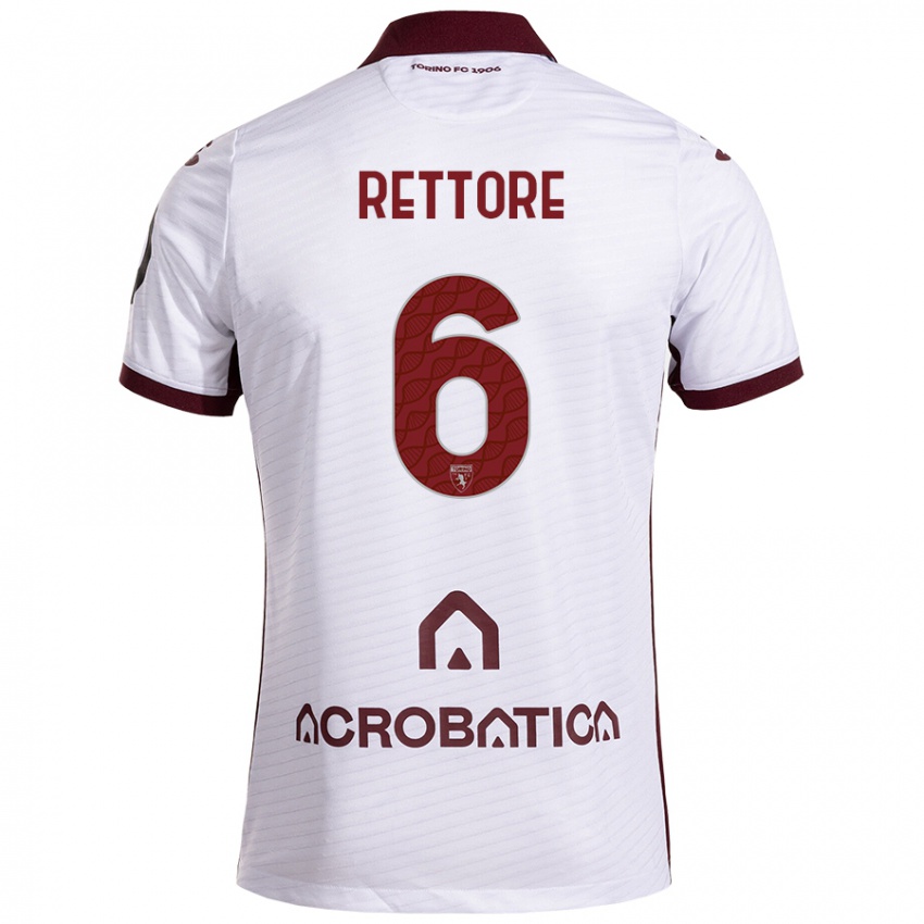 Bambino Maglia Mirko Rettore #6 Bianco Marrone Kit Gara Away 2024/25 Maglietta