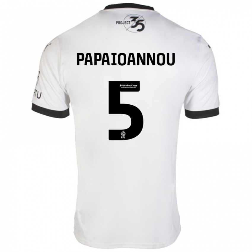 Bambino Maglia Panagiota Papaioannou #5 Bianco Nero Kit Gara Away 2024/25 Maglietta