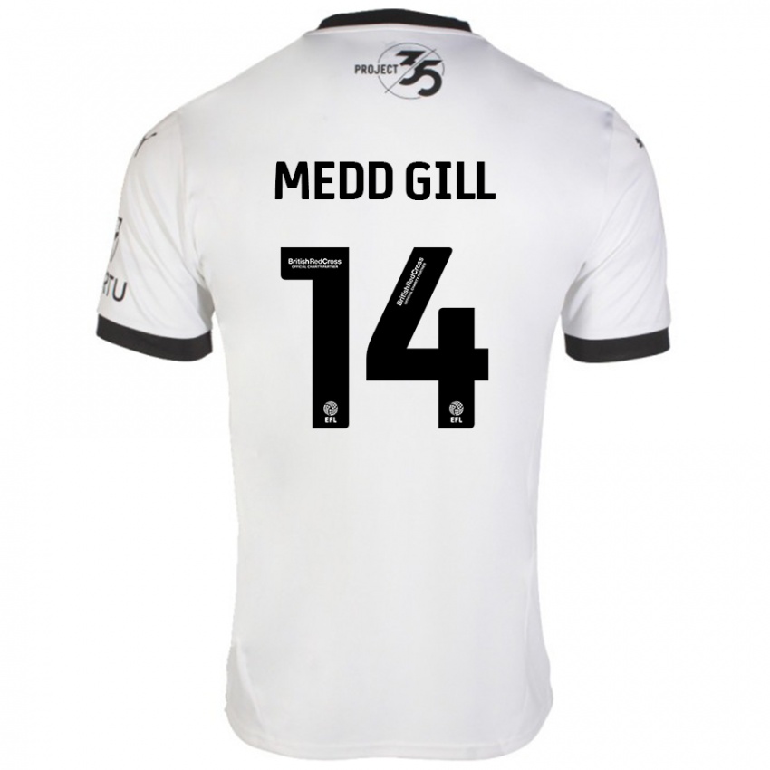 Bambino Maglia Tamsin Medd-Gill #14 Bianco Nero Kit Gara Away 2024/25 Maglietta