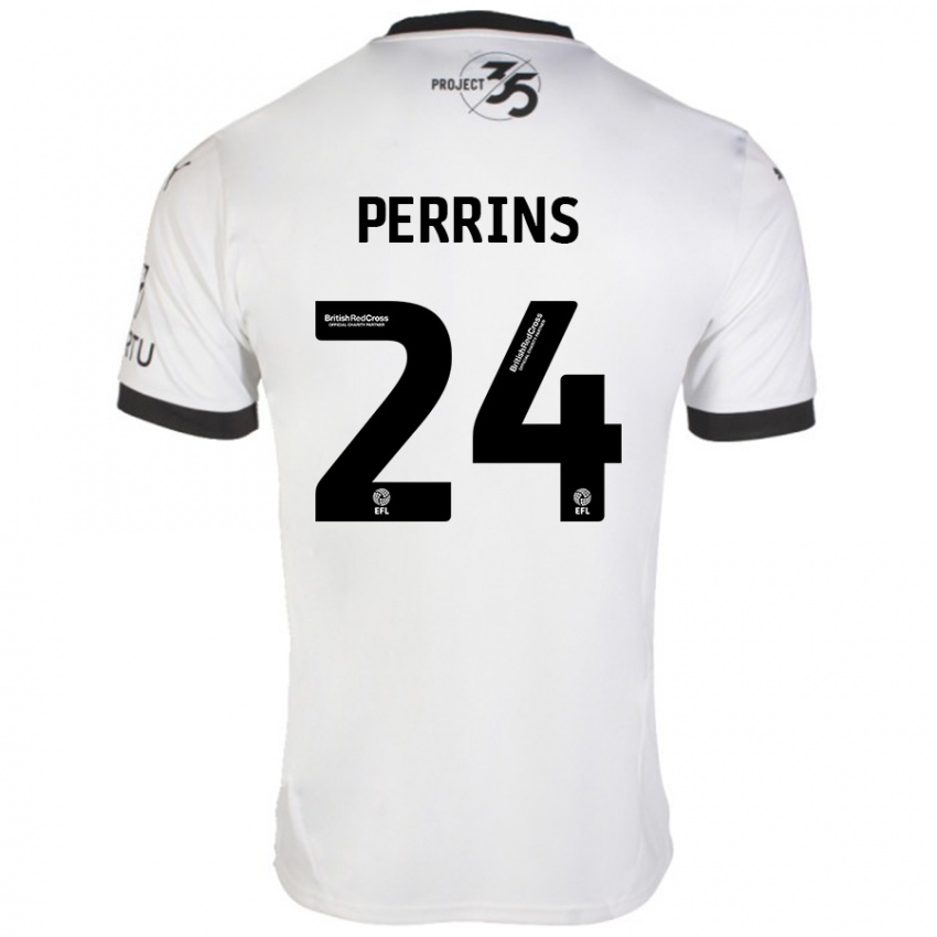 Bambino Maglia Grace Perrins #24 Bianco Nero Kit Gara Away 2024/25 Maglietta