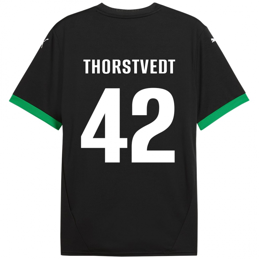 Uomo Maglia Kristian Thorstvedt #42 Nero Verde Scuro Kit Gara Home 2024/25 Maglietta