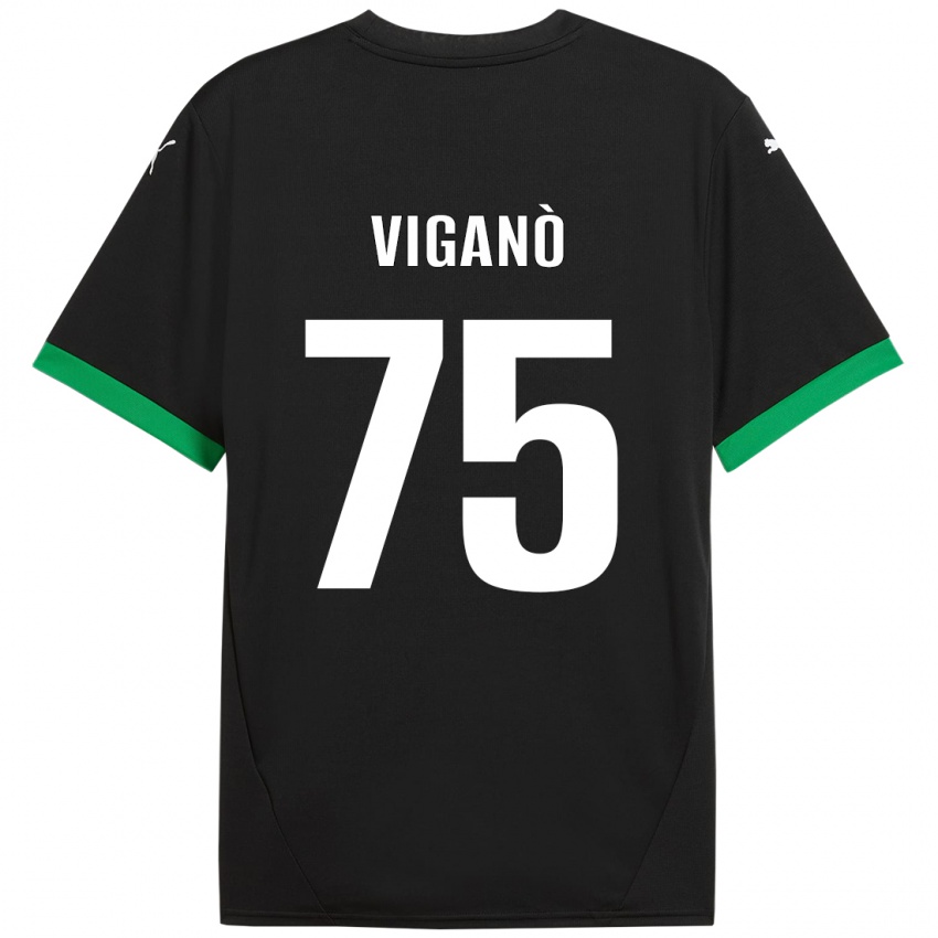 Uomo Maglia Lorenzo Viganò #75 Nero Verde Scuro Kit Gara Home 2024/25 Maglietta