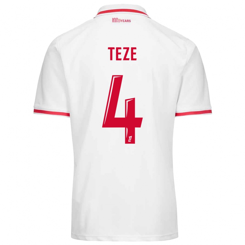 Uomo Maglia Teze #4 Bianco Rosso Kit Gara Home 2024/25 Maglietta