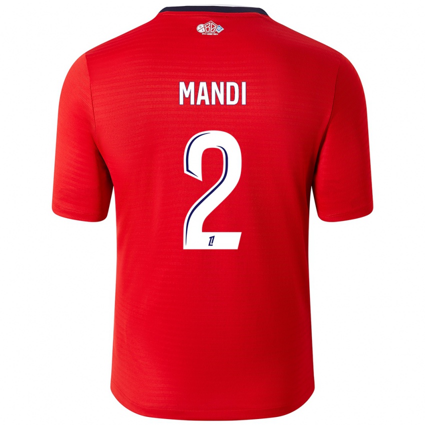 Uomo Maglia Aïssa Mandi #2 Rosso Bianco Kit Gara Home 2024/25 Maglietta