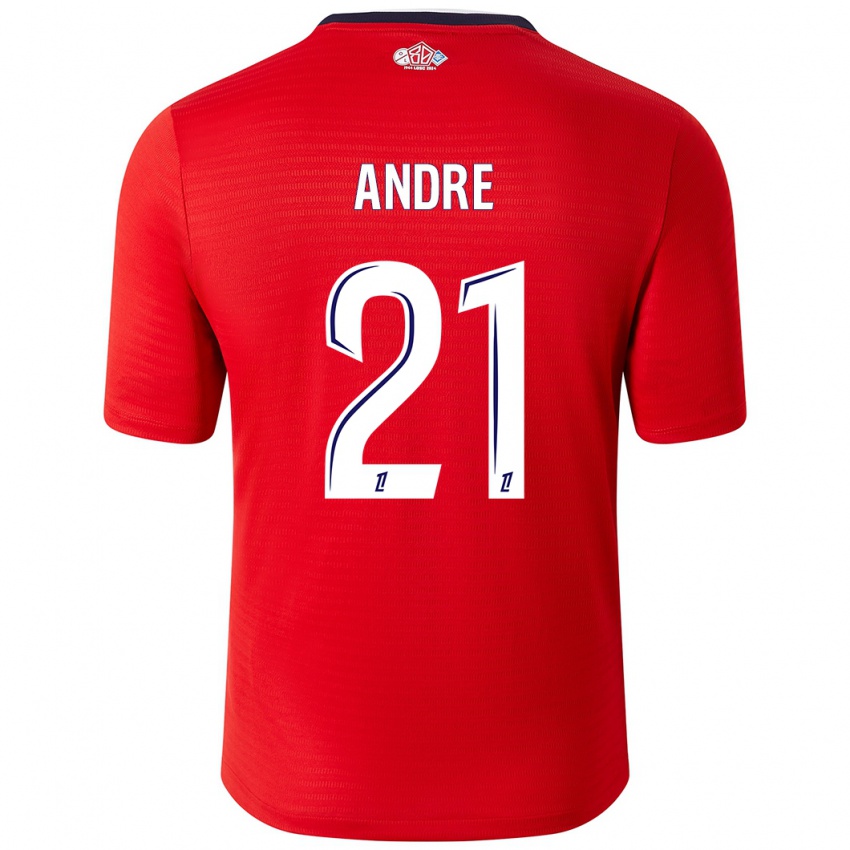 Uomo Maglia Benjamin Andre #21 Rosso Bianco Kit Gara Home 2024/25 Maglietta