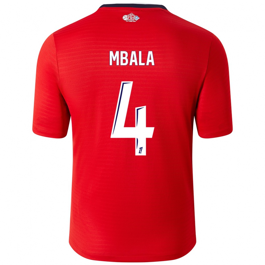 Uomo Maglia Olivia Mbala #4 Rosso Bianco Kit Gara Home 2024/25 Maglietta