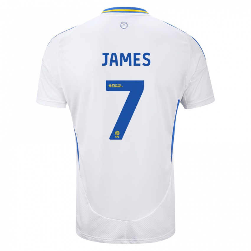 Uomo Maglia Daniel James #7 Bianco Blu Kit Gara Home 2024/25 Maglietta