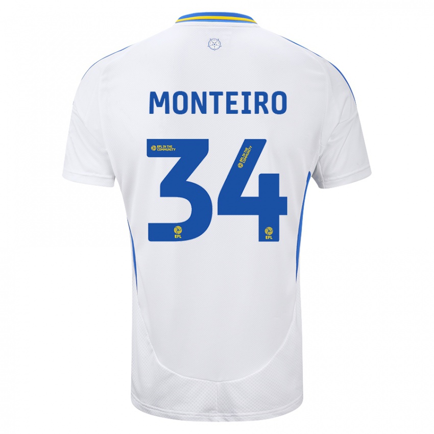 Uomo Maglia Diogo Monteiro #34 Bianco Blu Kit Gara Home 2024/25 Maglietta