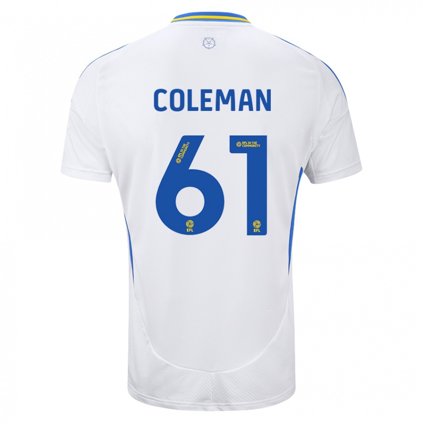 Uomo Maglia Cian Coleman #61 Bianco Blu Kit Gara Home 2024/25 Maglietta