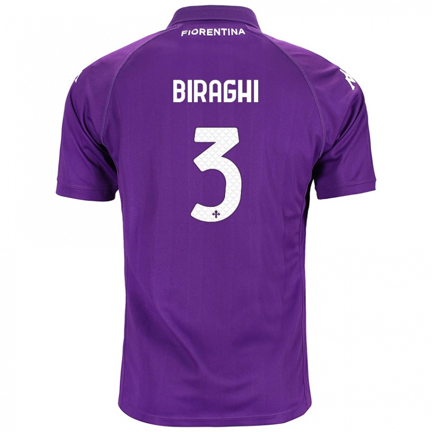 Uomo Maglia Cristiano Biraghi #3 Viola Kit Gara Home 2024/25 Maglietta