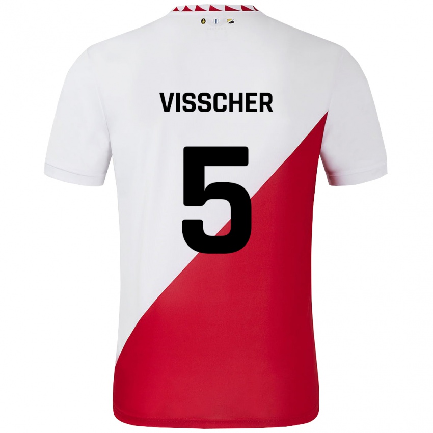 Uomo Maglia Amber Visscher #5 Bianco Rosso Kit Gara Home 2024/25 Maglietta