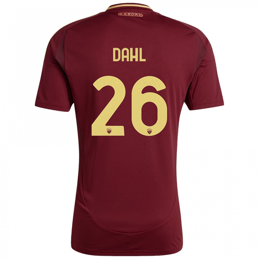 Uomo Maglia Samuel Dahl #26 Rosso Marrone Oro Kit Gara Home 2024/25 Maglietta