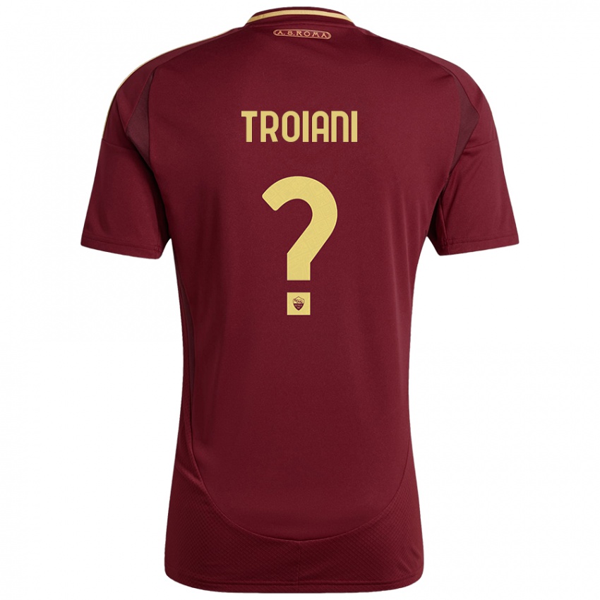 Uomo Maglia Nicolò Troiani #0 Rosso Marrone Oro Kit Gara Home 2024/25 Maglietta