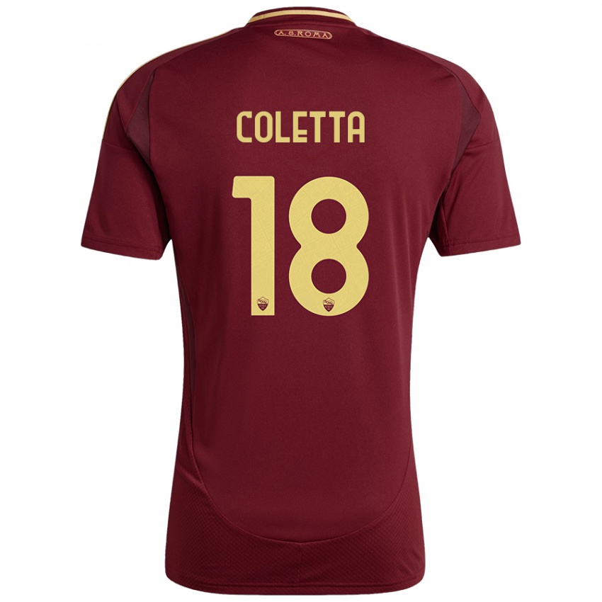 Uomo Maglia Federico Coletta #18 Rosso Marrone Oro Kit Gara Home 2024/25 Maglietta