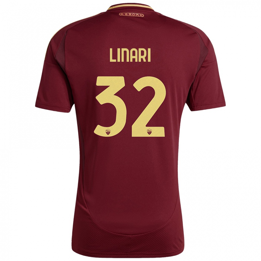 Uomo Maglia Elena Linari #32 Rosso Marrone Oro Kit Gara Home 2024/25 Maglietta